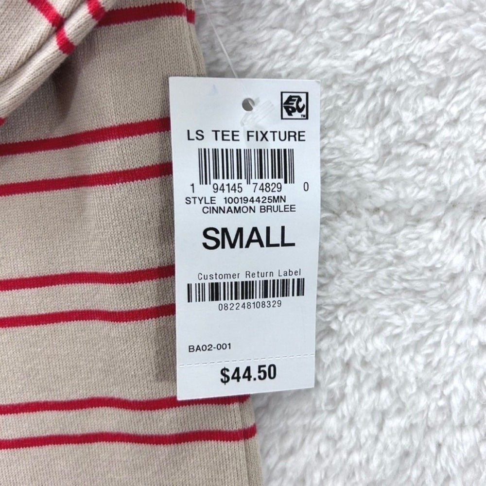 Mode‎ Of One Mens Striped Long Sleeve Tee Cinnamon Brulee Tan Red Small NWT - Picture 5 of 13